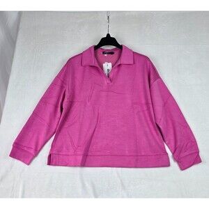 MEROKEETY Long Sleeve  Sweatshirt Women’s XL Pink Collard Stretch  V-Neck